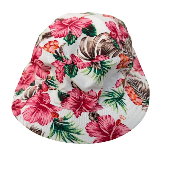 Vans Accessories - Vans Bucket Hat Unisex OS White Pink Tropical Hibiscus Floral Print Logo Patch